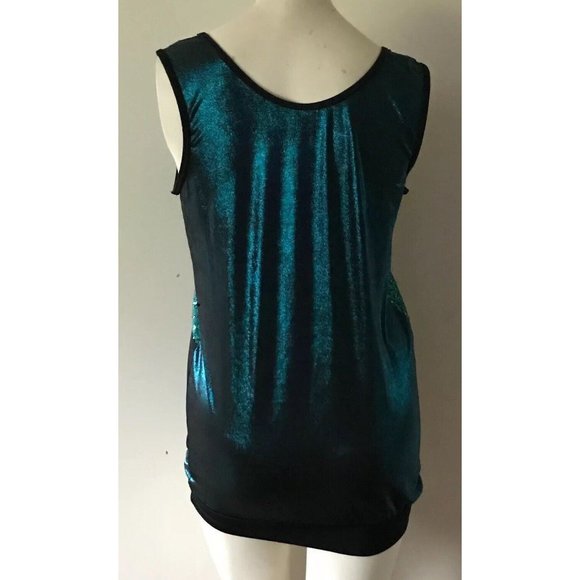 Weissman Dance Green/Black Sequined Dance Tank Top Blouse Wmns Sz Medium Adult - Picture 7 of 10